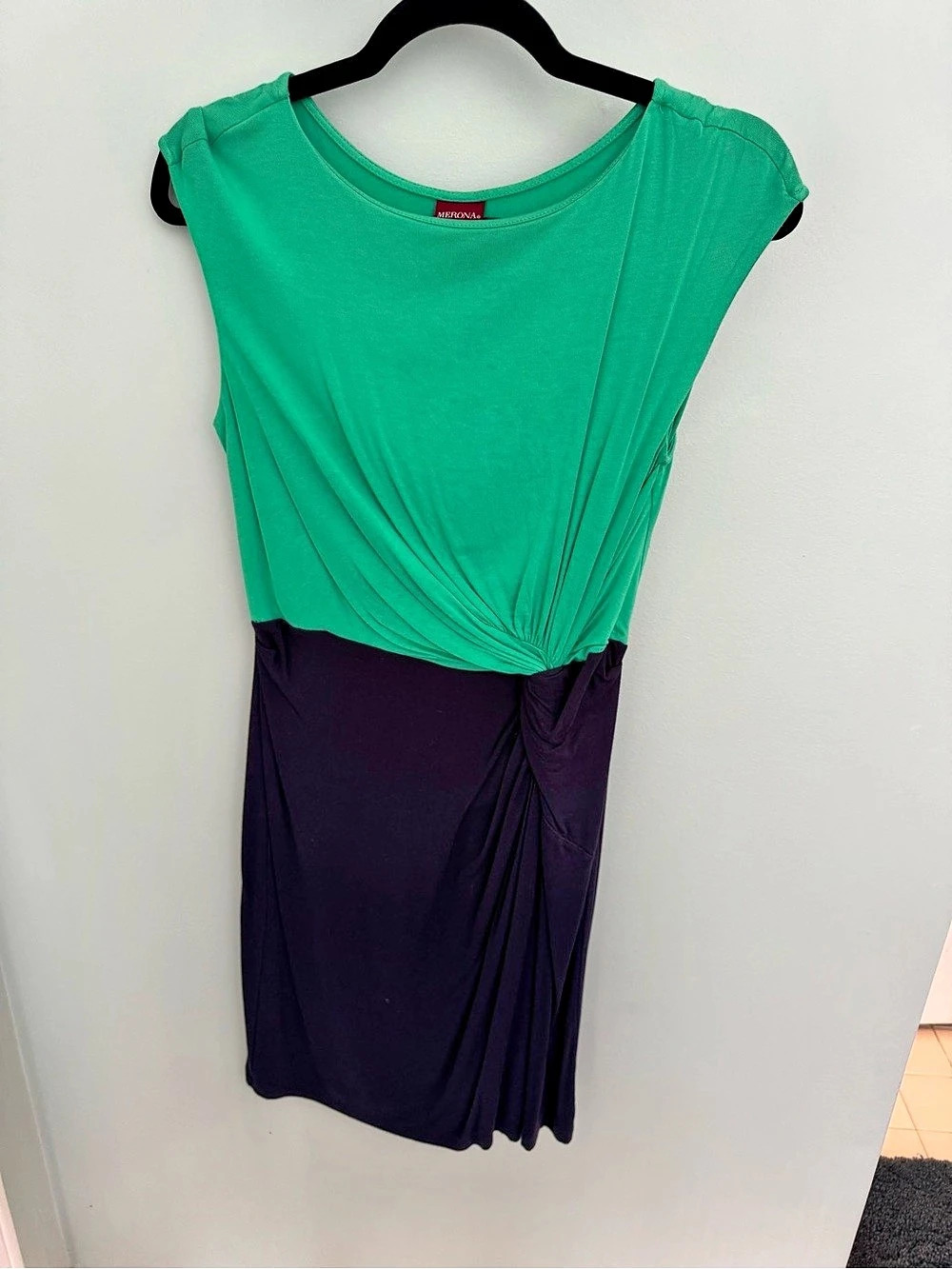 Merona Color Block Midi Dress in Green & Black Size Medium Like New